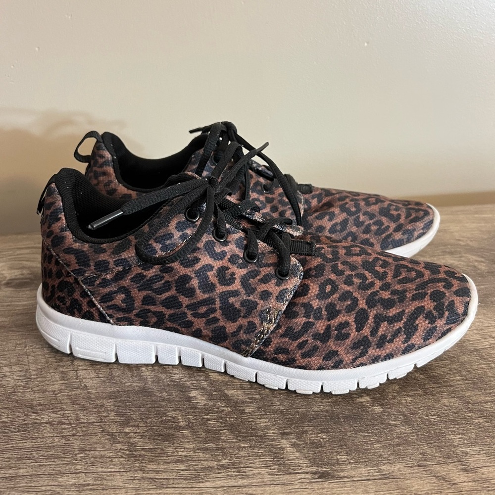 JustFab Leopard Print Sneakers - Black and Brown